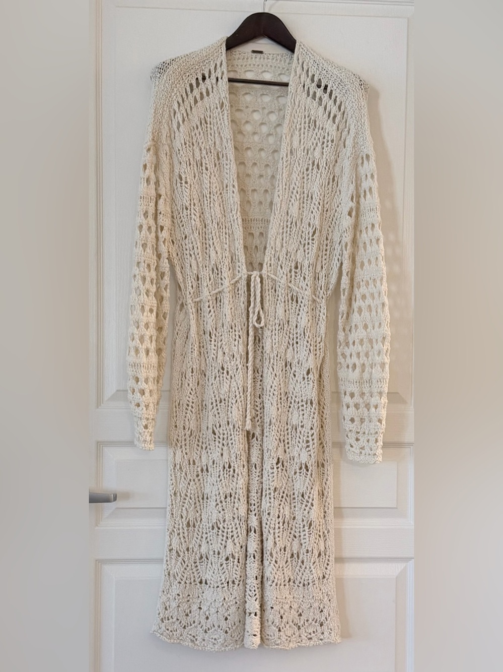Free People Cream Open-Knit Crochet Cardigan